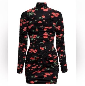 Magda Butrym Black and Red Floral Long Sleeve Dress
